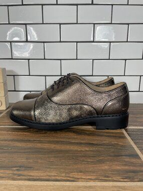 Johnston Murphy Ginny Shoes Womens 8.5 Gold Metallic Leather Snake Print Oxford